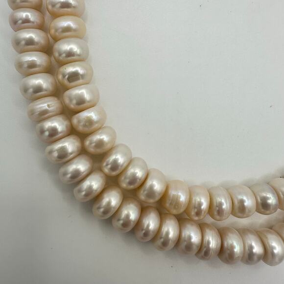 Double 2 two strand pink real freshwater button pearls beads beaded necklace - Picture 5 of 9